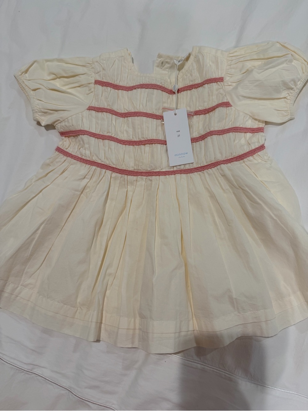 NWT Minnow Cream Baby Dress with Pink Trim 2T